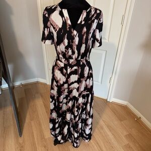 NIC + ZOE Spring Shadow Daydream Tiered Stretchy Comfy Pockets Dress Size XS NWT